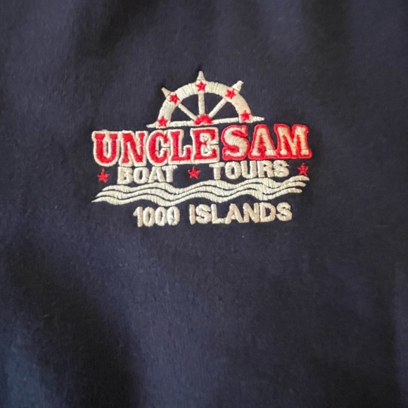 🛳️⚓️NEW Men's Medium Navy Quarter-Zip Sweatshirt Thousand Islands Uncle Sam Tour - Picture 4 of 5